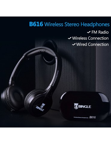 B616 Multifunction Wireless Stereo Headphones On Ear Headset FM Radio Wired Earphone Transmitter for MP3 PC TV Smart Phones