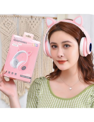 B39 Over Ear Music Headset Cat Ear Glowing Headphone Foldable Wireless BT5.0 Earphone Hands-free with Mic AUX IN TF Card MP3 Player for PC Laptop Computer Mobile Phone