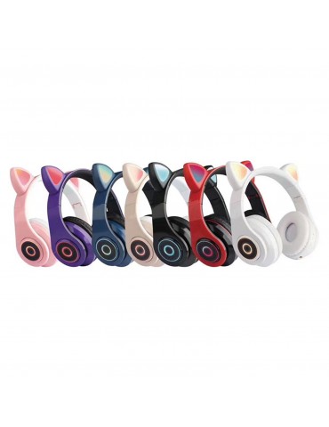 B39 Over Ear Music Headset Cat Ear Glowing Headphone Foldable Wireless BT5.0 Earphone Hands-free with Mic AUX IN TF Card MP3 Player for PC Laptop Computer Mobile Phone