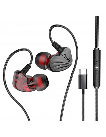 T2000 Music Headphones Type-C Wired In-ear Earbuds with Microphone & Memory Wire Earhooks for Running Music Game