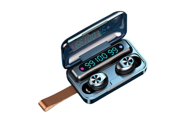 F9-11 Mini In-Ear BT Headphones with 9D Stereo Deep Base Noise Reduction IPX7 Waterproof Sport Earphones with LED-Digital Display Touch-Control Headsets HD Call Earbuds with MIC Compatible with iOS Android Windows Black(with rope)
